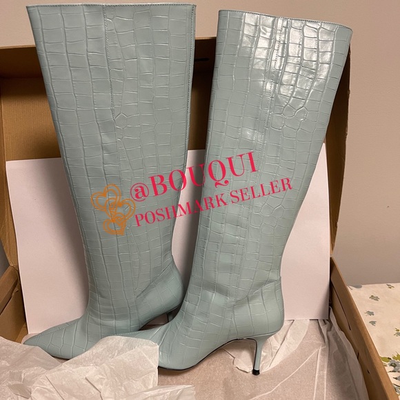 BLOGGERS FAV ZARA ANIMAL PRINT KNEE HIGH LEATHER HEELED BOOTS - Picture 5 of 13